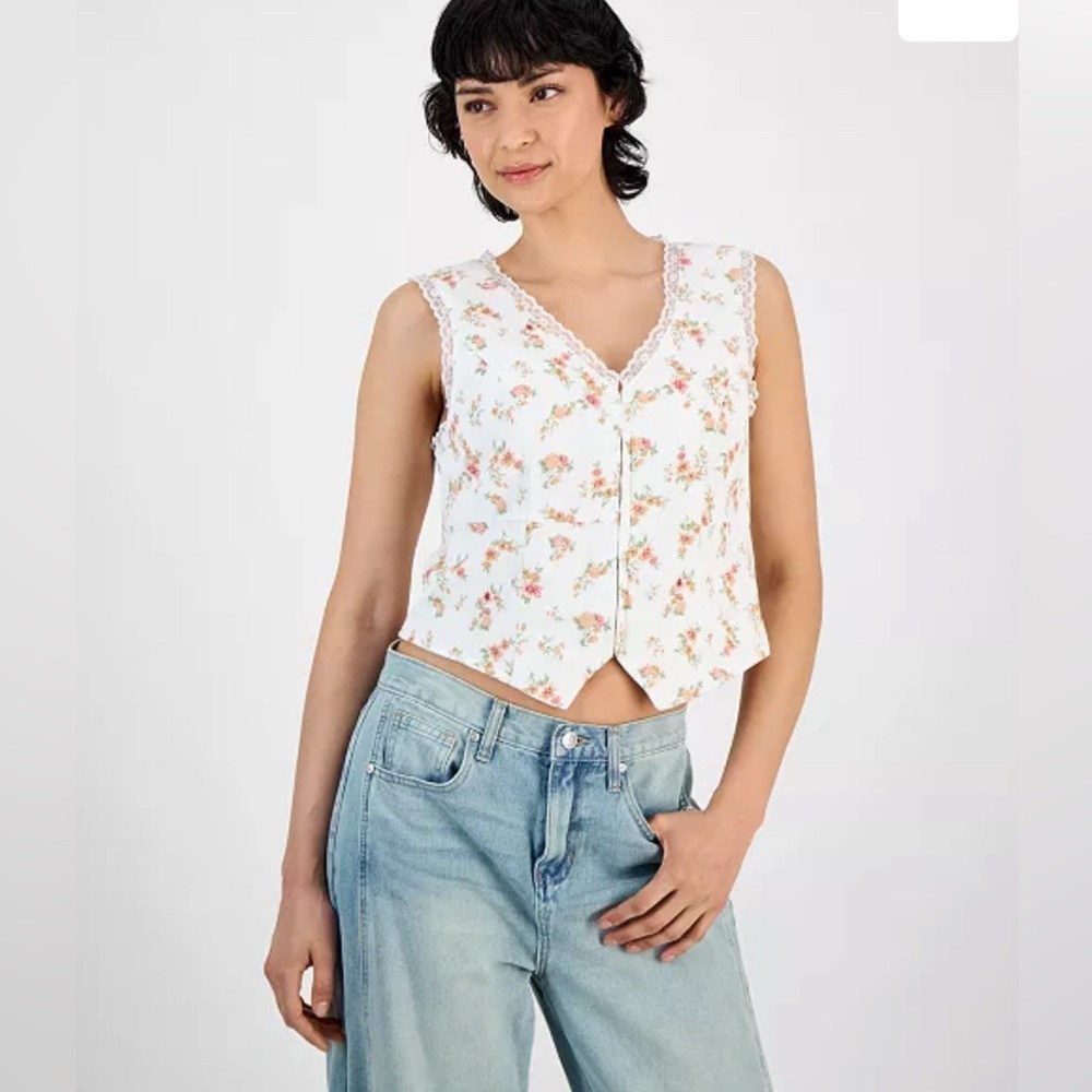 Women's Lace-Trim V-Neck Woven Vest, Exclusively at Macy's